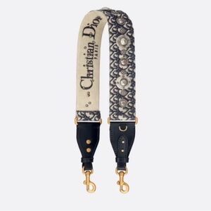 Christian Dior Oblique Shoulder Strap Cream and Black Embroidered Strap